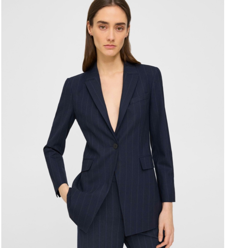 Theory Etiennette Blazer In Striped Stretch Wool Deep Navy